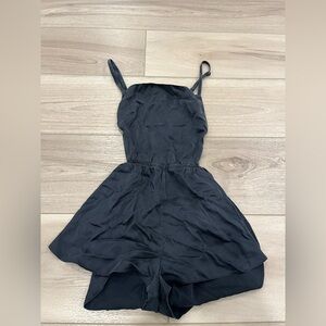 Fleur du Mal Black Silk Open Back Romper Shorts Size XS